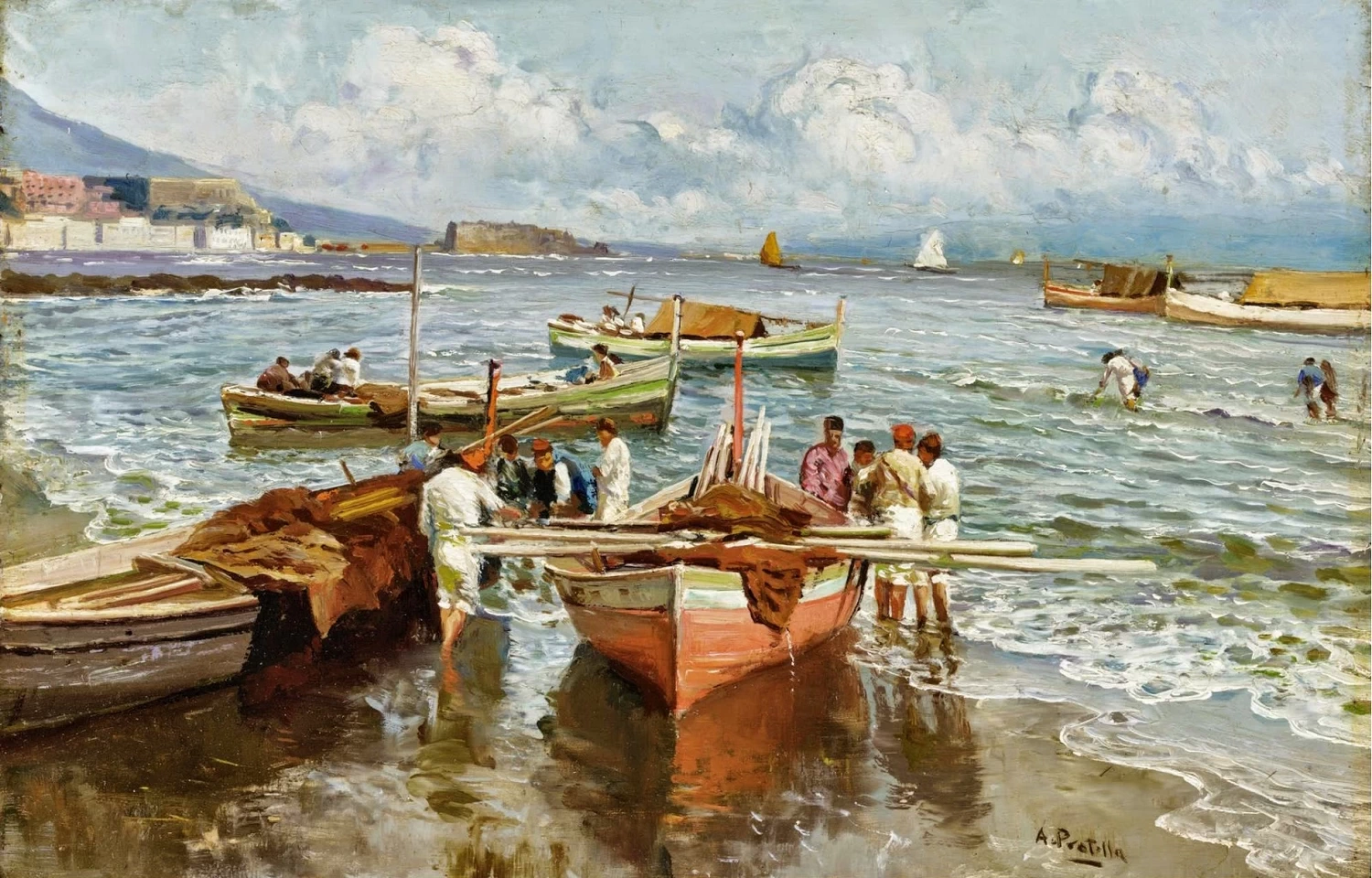  153-Attilio Pratella -Pescatori a riva 